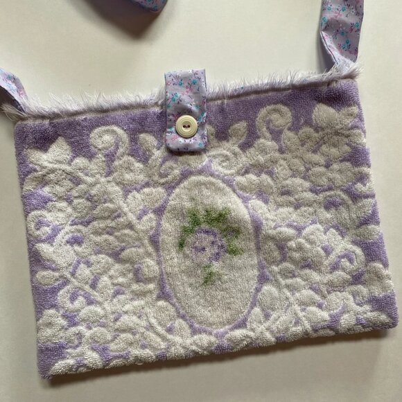 Adorable Handmade Purse One of a Kind Upcycled Fashion Purple Terry - Picture 2 of 5